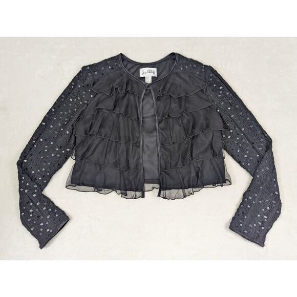 Josef Ribkoff Cropped Black Shrug Cardigan Lightweight Sequins Women's Size 12 - Picture 1 of 10